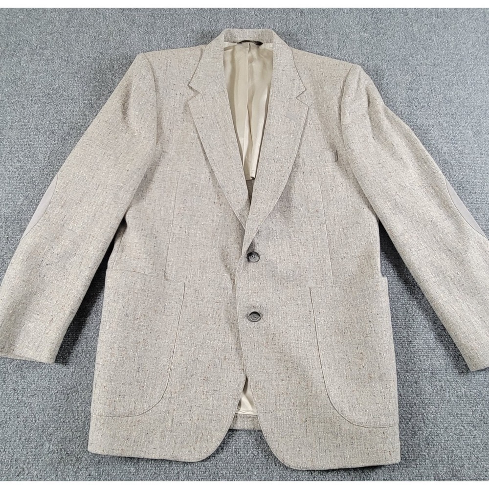 Vtg Johnny Carson Blazer Men 42R 2-Button Elbow Patch Gray 1970's USA Union Made